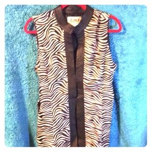 Zebra striped Faux Fur & Leather Vest with belt